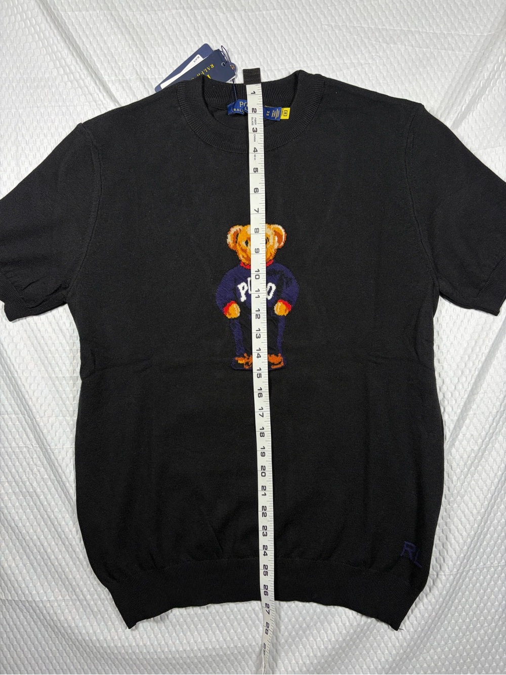 Polo Ralph Lauren Polo Bear Black Short Sleeve Knit Sweater Medium Stretch - Picture 3 of 5